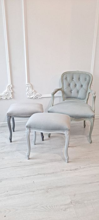 Stylowa pufa podnóżek stołek popiel Ludwik Ludwikowski Shabby Chic