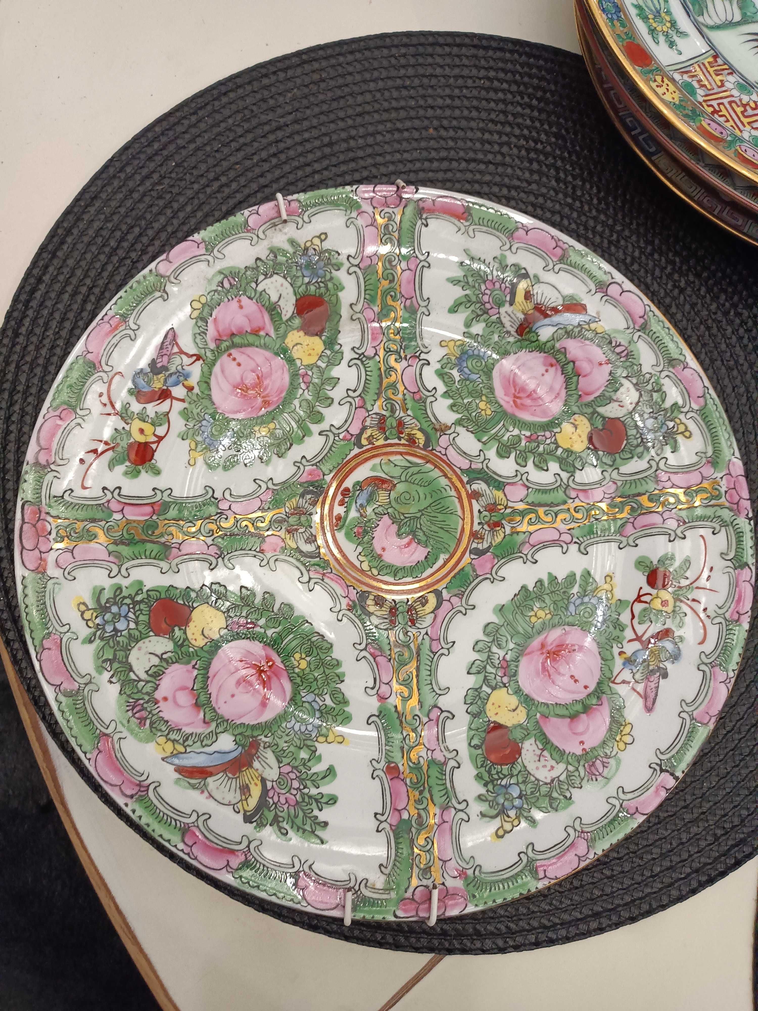 Piękne,stare chińskie Japonskie talerze ręcznie malowane z sygnaturami