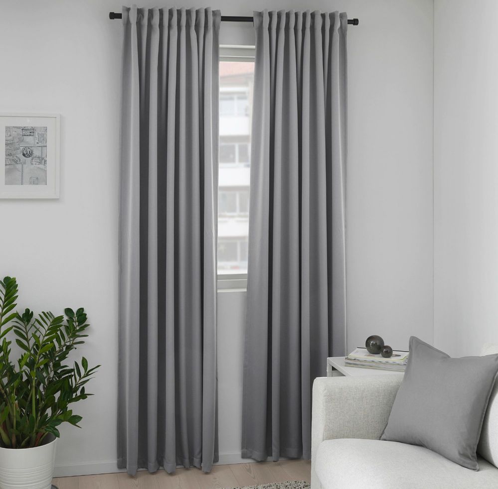 Ikea MAJGULL Zasłony zacieniające, 1 para, szary/na taśmie, 145x300 cm