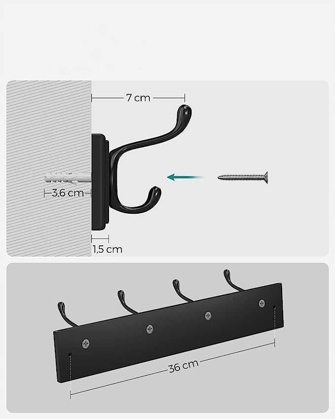 Wieszak ścienny, 4 haczyki, czarny, Songmics