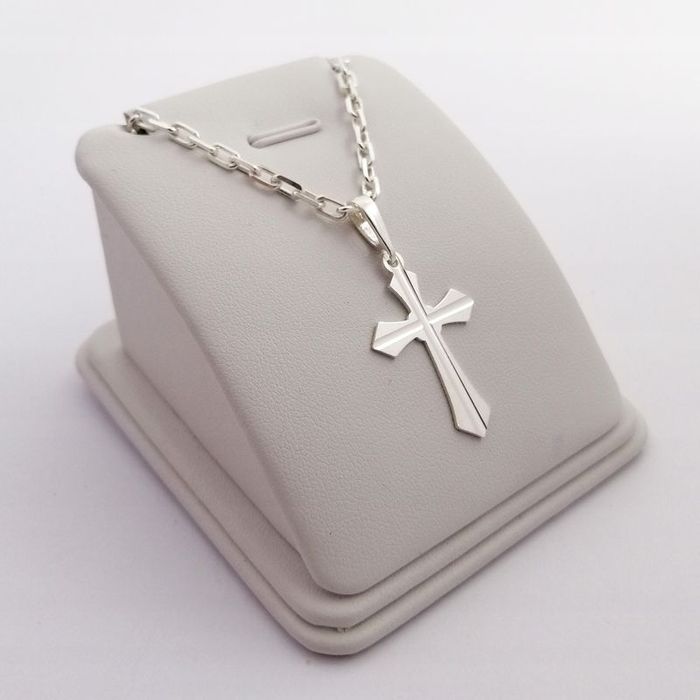 Srebrny Męski Łańcuszek Ankier + Zawieszka Krzyżyk 925 Prezent Dla Fac