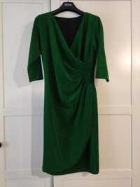 Brokatowa, zielona, ołówkowa, elastyczna sukienka - r. 42/44