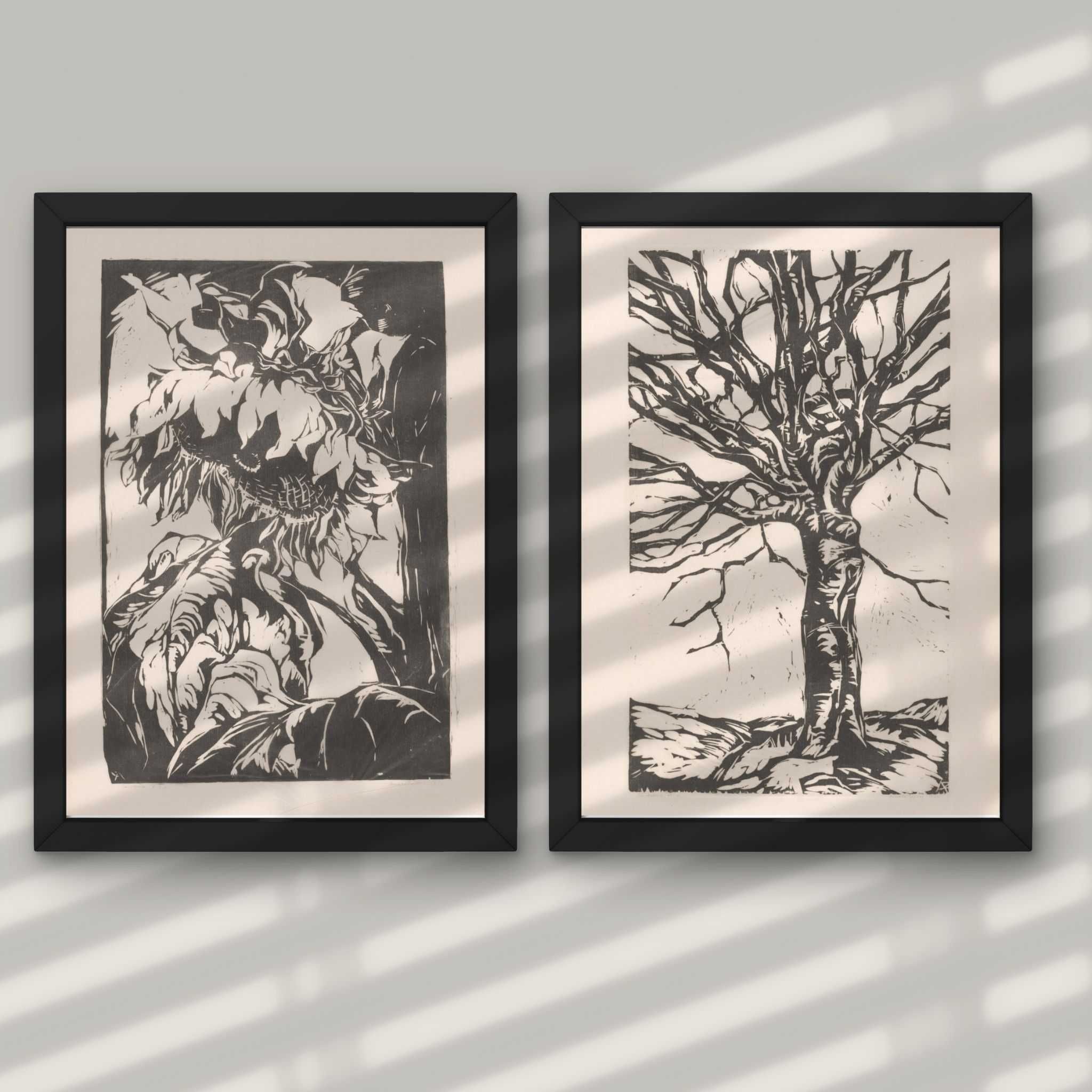 Plakaty 2szt - Słonecznik drzewo 2x~21x30cm Rycina wydruk obraz