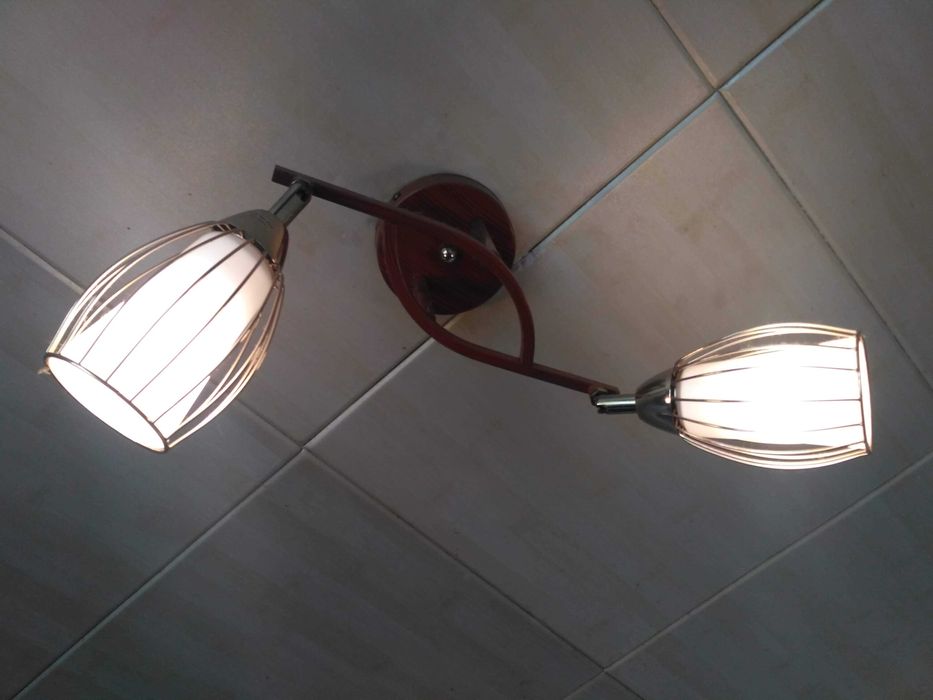 Люстра светильник бра два 2 плафона лампочки білий золото дерево лофт