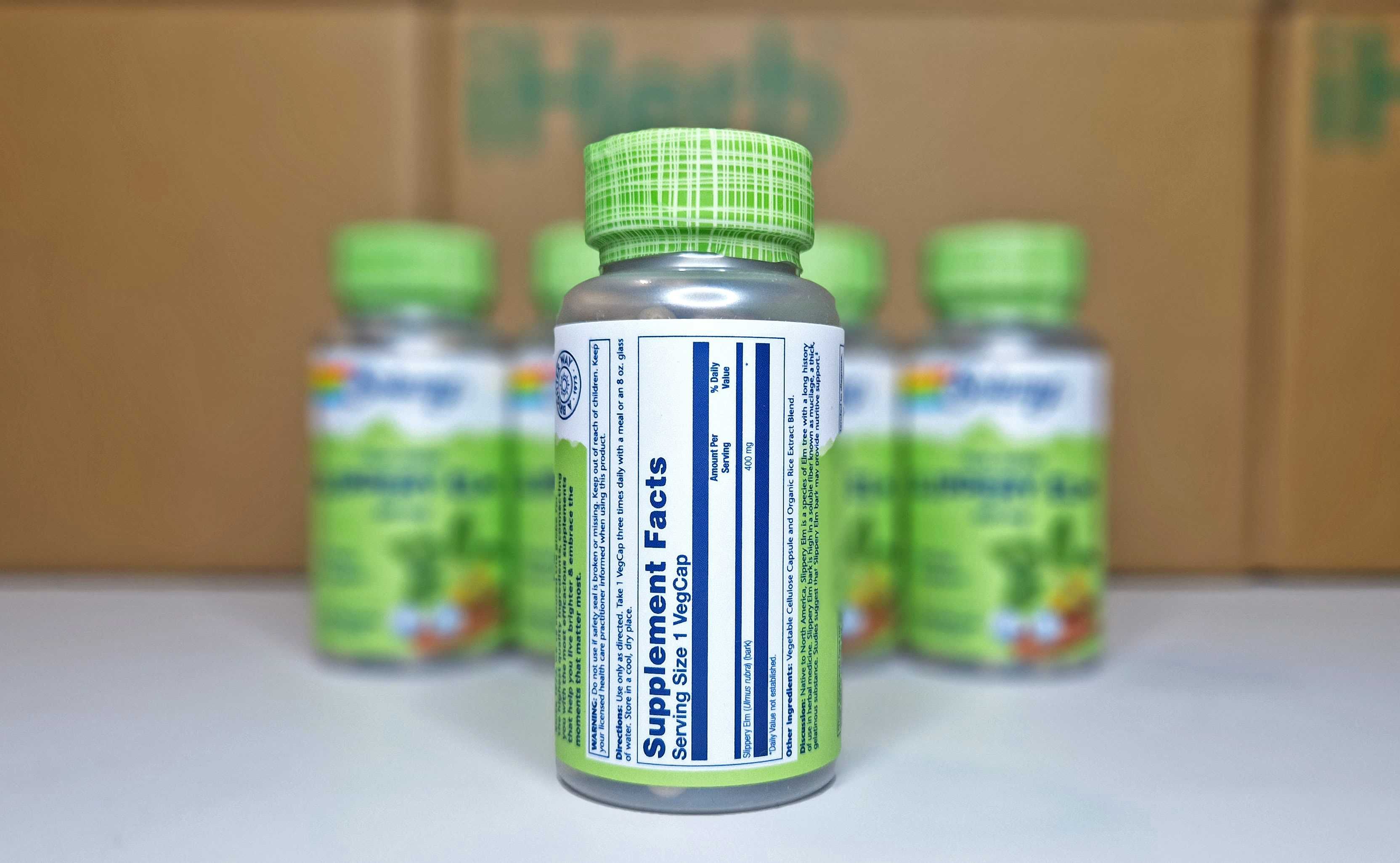 Solaray, Slippery Elm, Червоний в'яз 400 мг, 100 капсул. Скользкий вяз