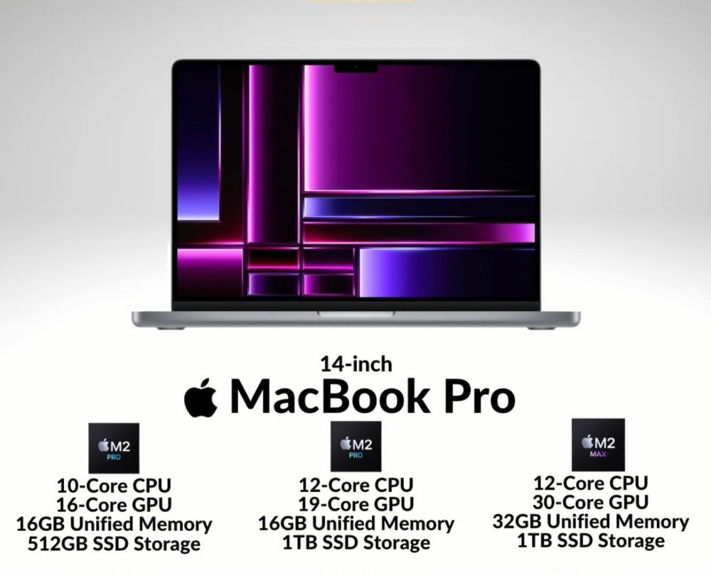 MacBook PRO 14” M2  16GB / 512GB | 16GB / 1TB/2TB | 32GB/512GB