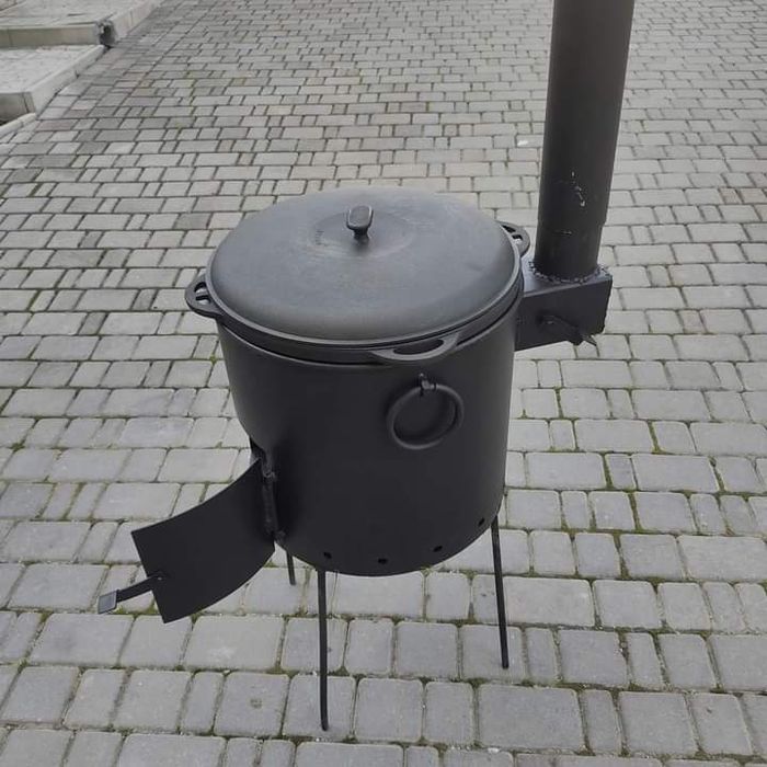 Пічка для казана 6л-8л, 10,12л, 15л Піч 3мм з  кільцем та димарем