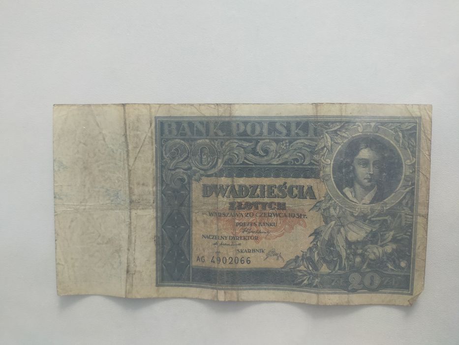 Banknot 20 złotowy z okresu międzywojennego