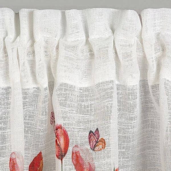 Firana STELLA 30x150 Gotowa Okienna na Taśmie z Koronką Kwiaty