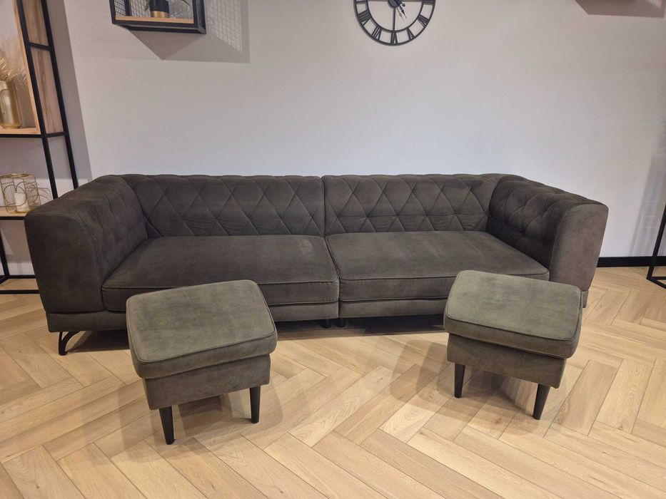 Sofa Totti oliwkowa + 2 szt. Pufa