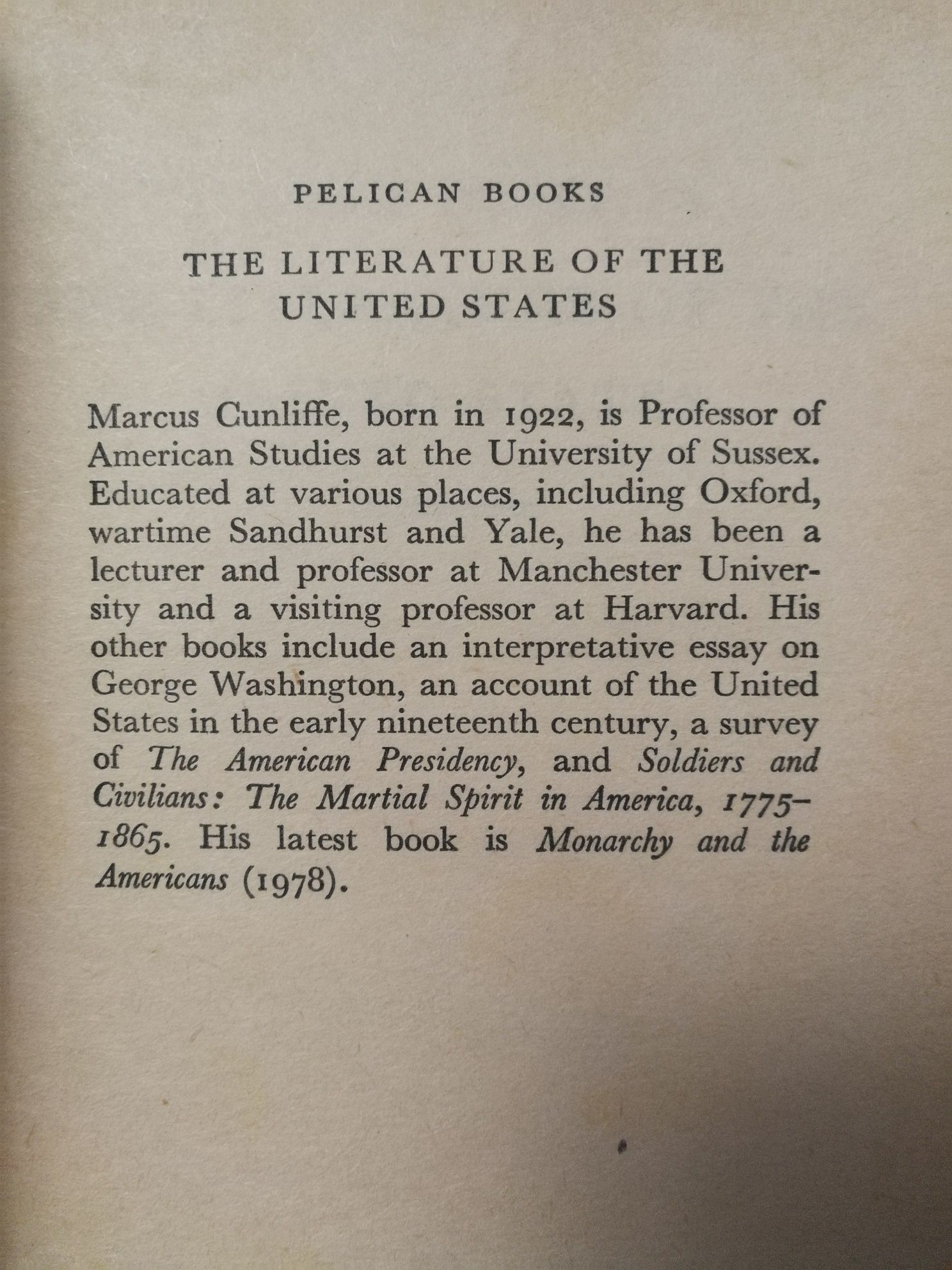 The Literature of the United States anglistyka Marcus Cunliffe