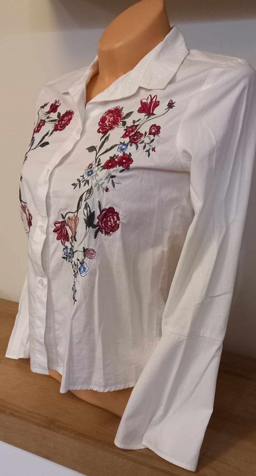 Biała koszula z haftem h&m