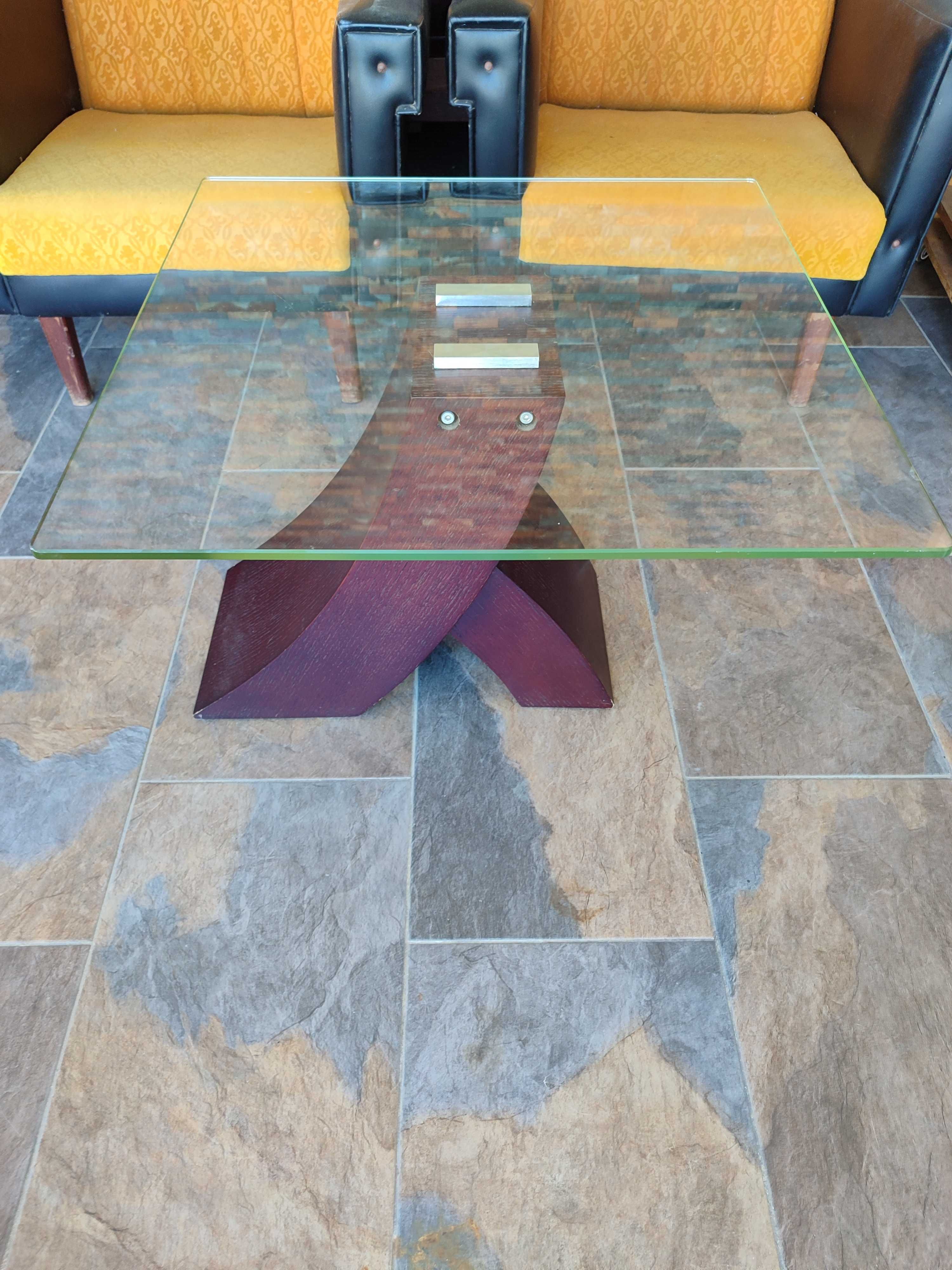 Mesa Centro Wenge e tampo em vidro 70x70x45