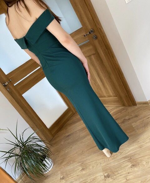 Nowa maxi długa suknia butelkowa zieleń zielona z rozcięciem syrenka