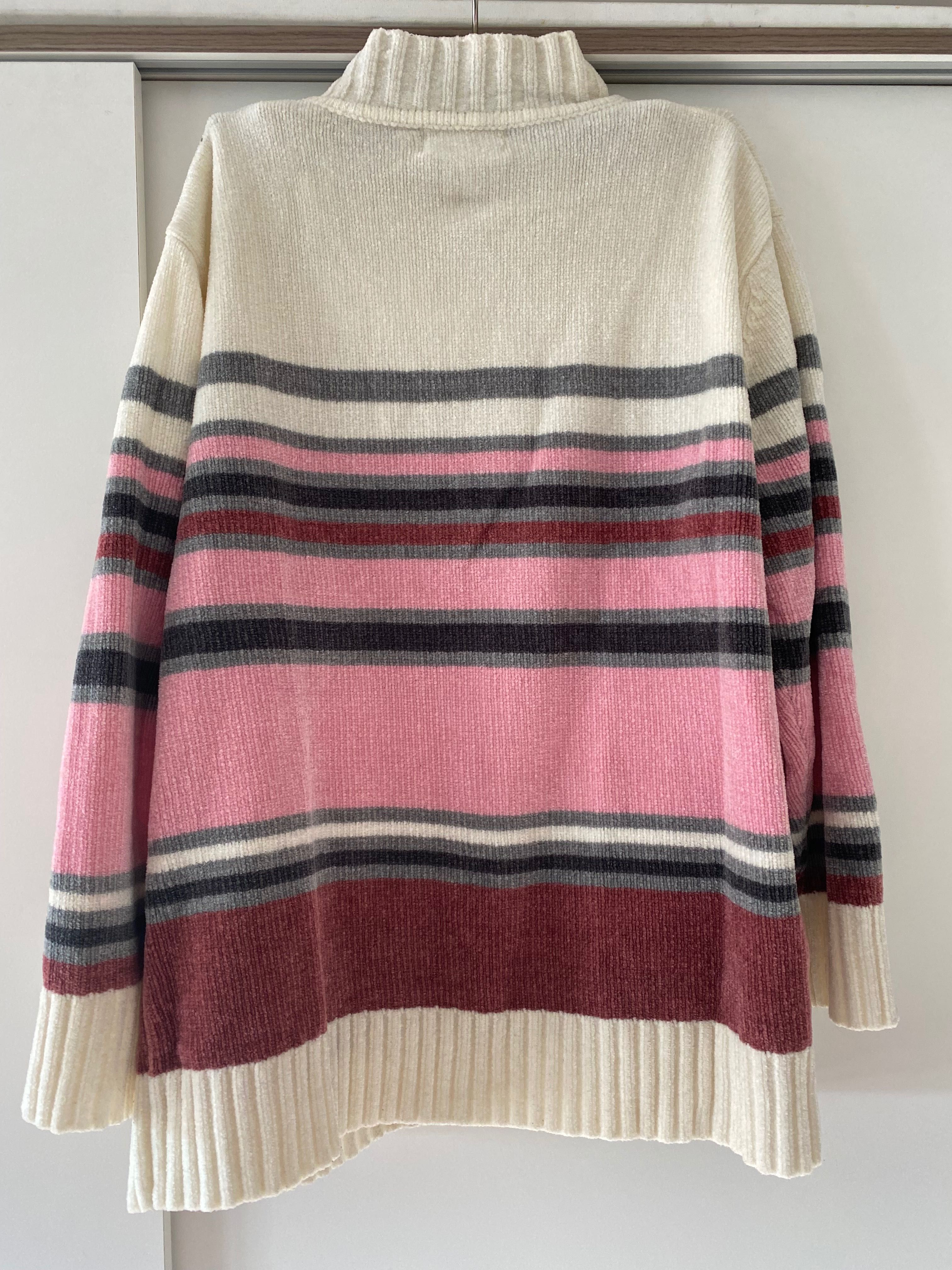 Gruby luźny sweter golf w paski