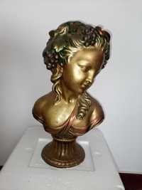 Estatueta Busto filha Deus Baco em gesso dourado c/ patine 42 cm Alt