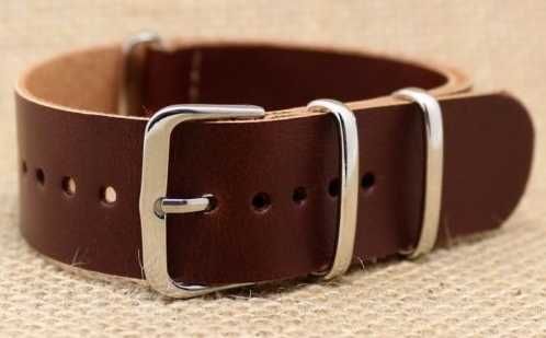 Pasek NATO do zegarka 22mm ciemny brązowy skórzany nowy
