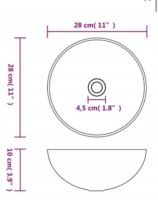 Umywalka nablatowa 28cm