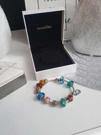 Bransoletka 19cm Pandora z charmsami + 12 sztuk charms z pudełkiem