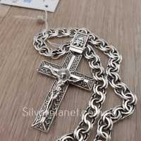 Комплект Мужская серебряная цепочка и крестик Ланцюг срібло хрест