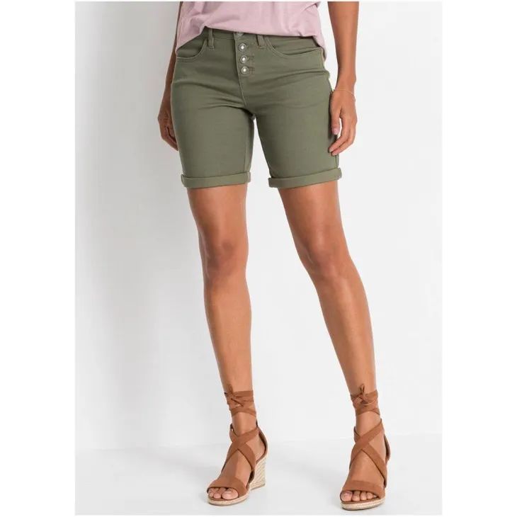 bonprix khaki krótkie wiosenne letnie podwijane spodenki 34-36