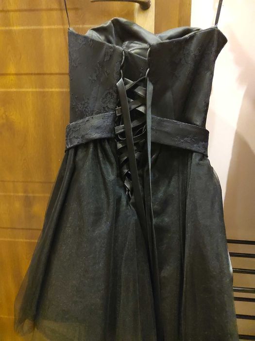 Sukienka rozkloszowana koronka tiul czarna rozmiar 34