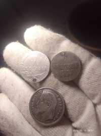 Zestaw srebrnych monet krajcary i frank Leopolda