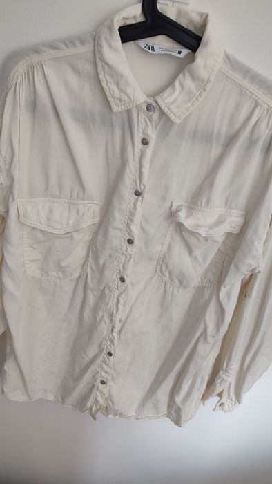 Jedwabno-bawełniana koszula damska ecru na lato Zara rozm S/M lato