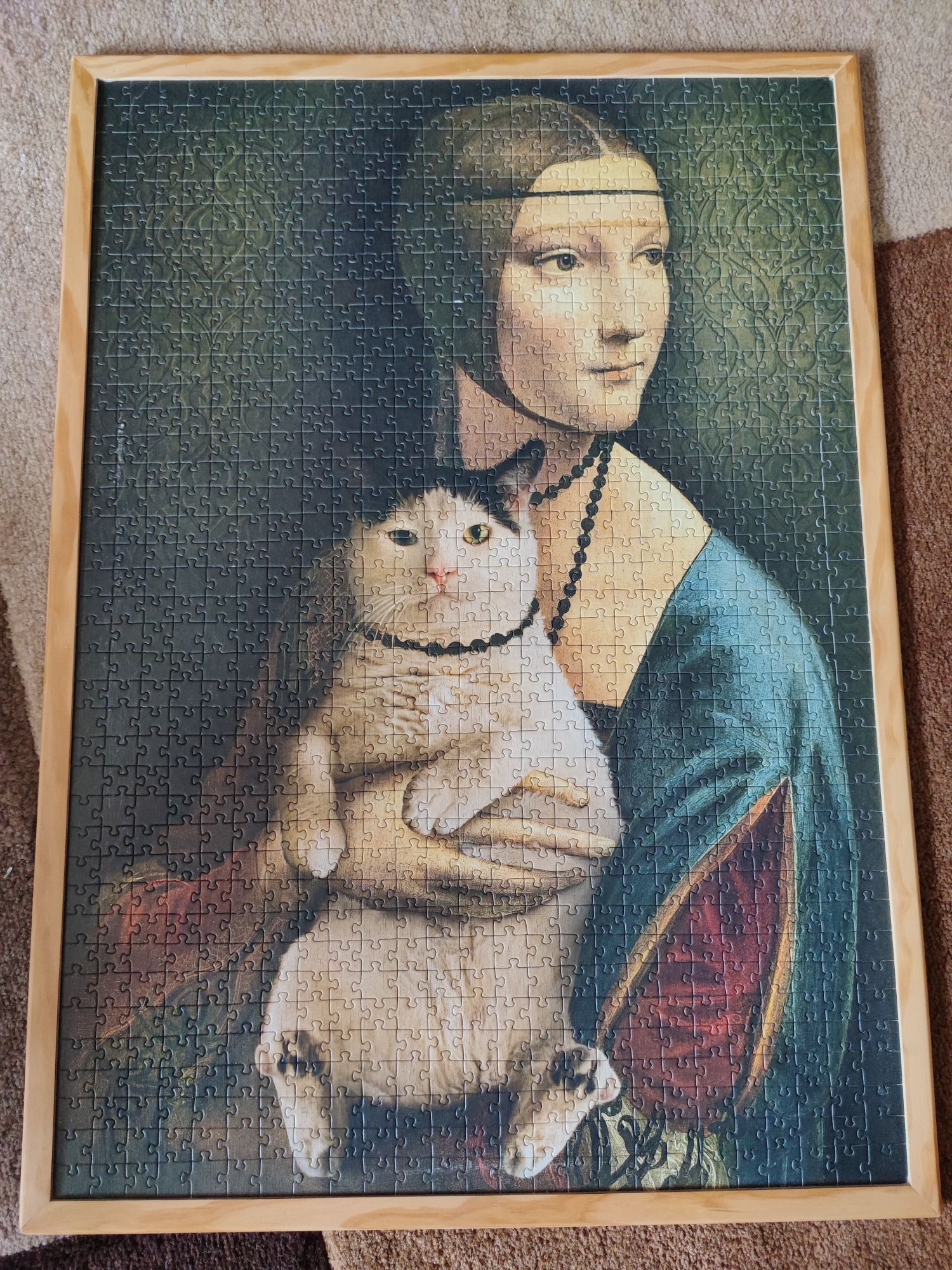 Obraz z puzzli w ramce, 72x52 cm, Dama z Kotem