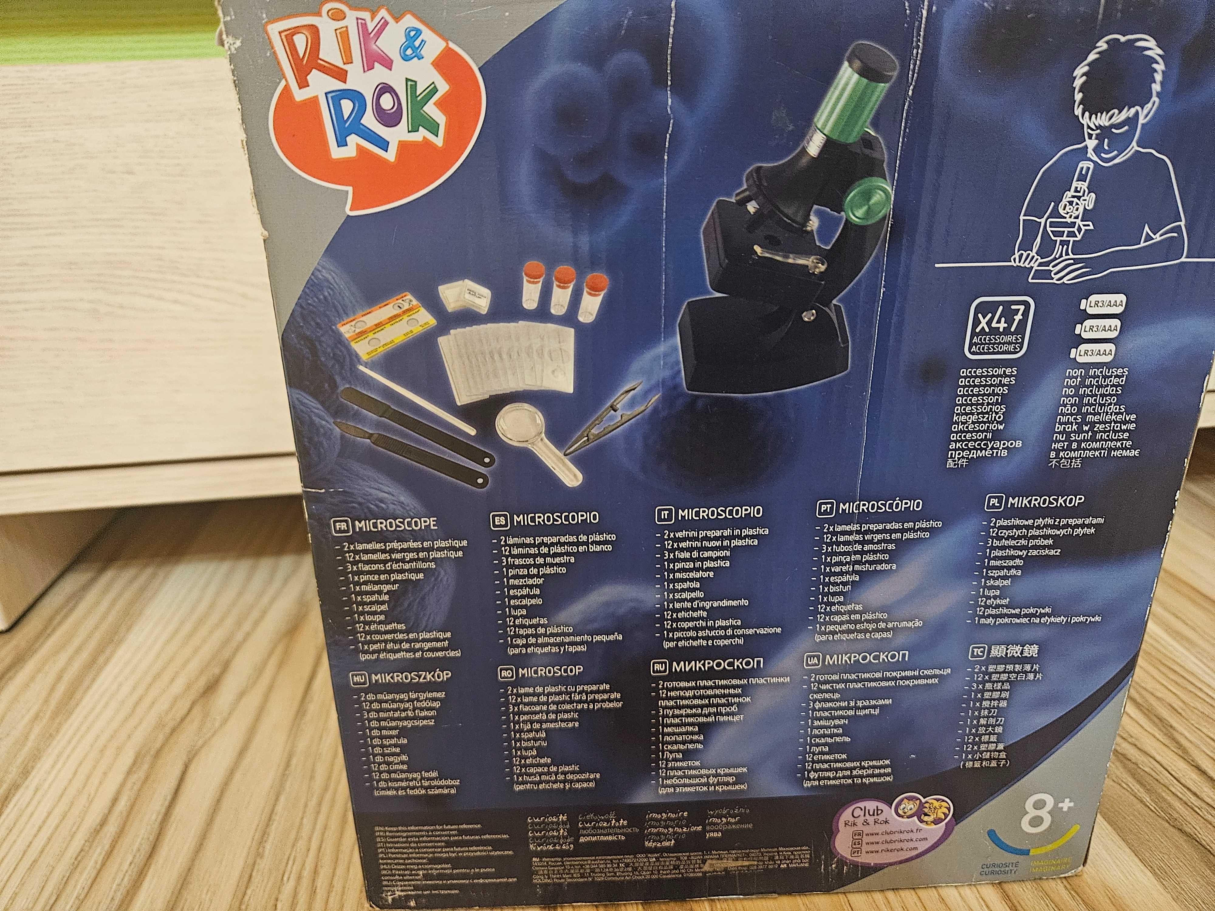 Mikroskop dla dzieci Rik&Rok 8+ Lupa Skalpel Próbki Płytki Preparaty