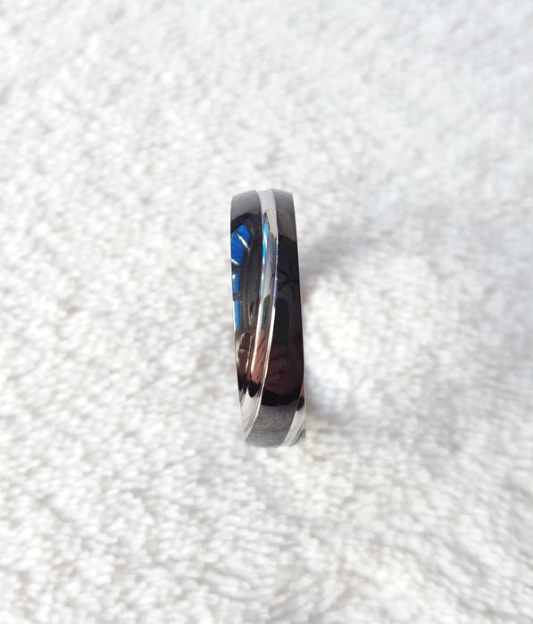 Pierścionek męski obrączka czarny stal szlachetna unisex srebrny kolor