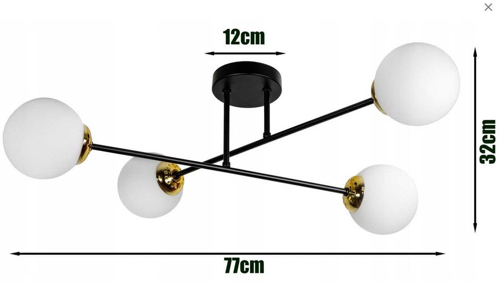LAMPA sufitowa wisząca 4 Kule GOLD Szklana