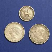 3 moedas prata Monarquia Portuguesa-50 réis 1889 e 100 réis 1909e 1910