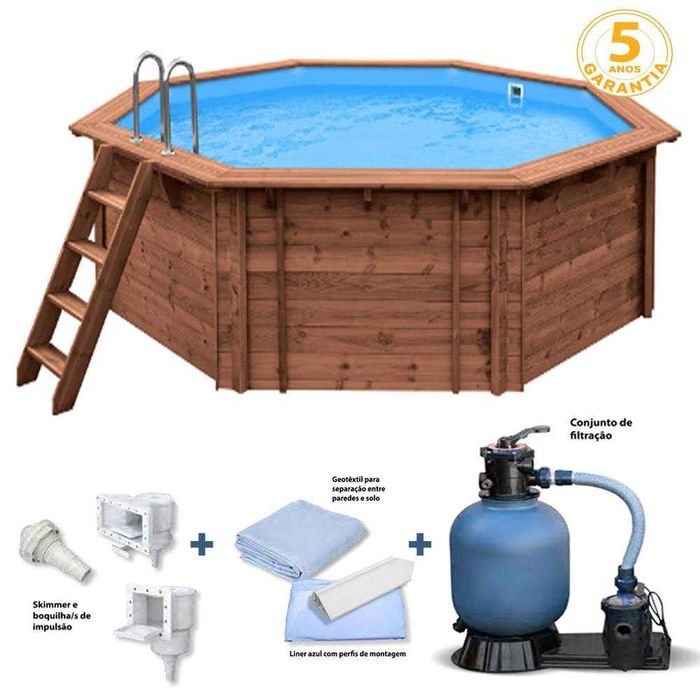 Piscina de Madeira Octagonal 5.60m x 5.17m + Sistema de Filtragem