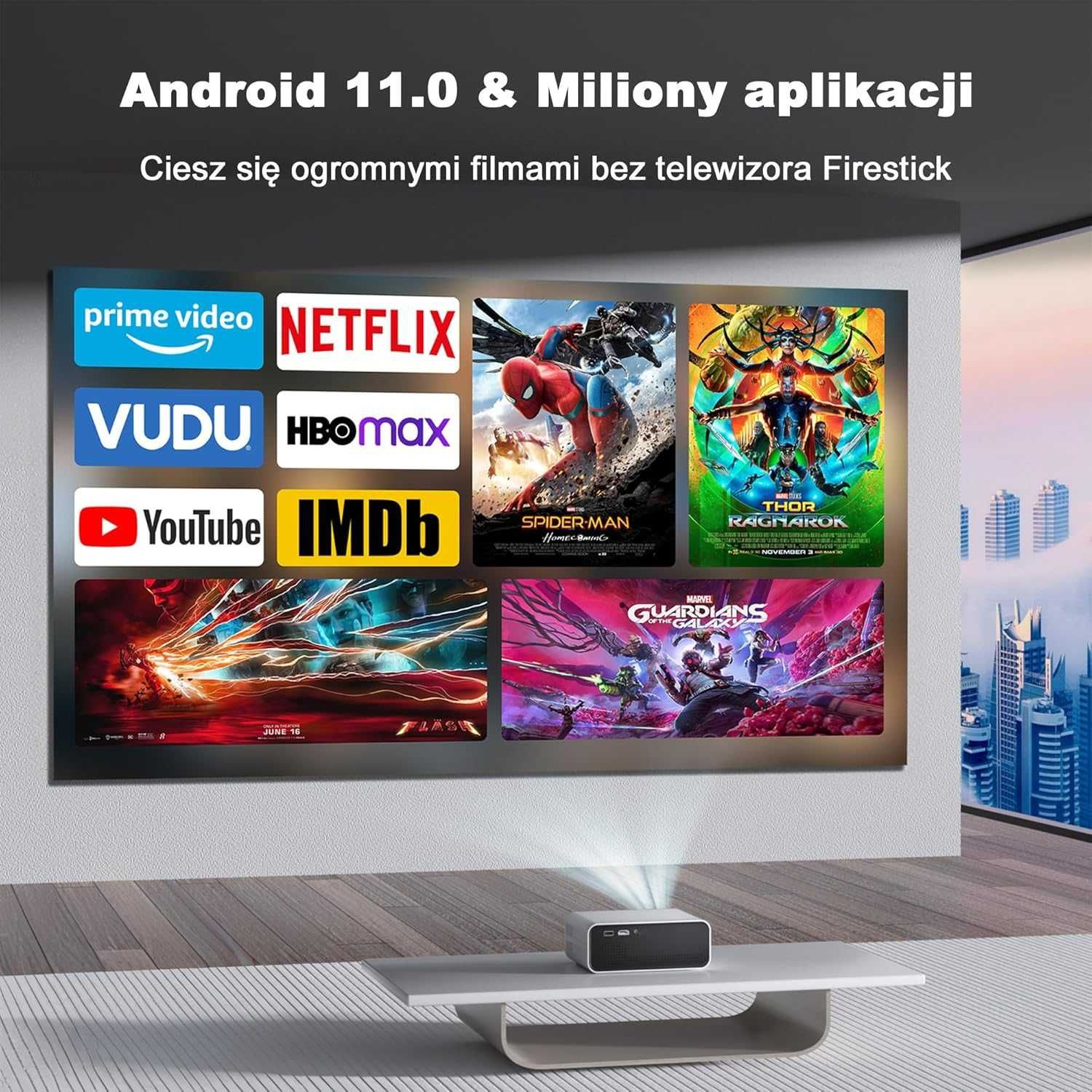 Mini Projektor Android 11, VISULAPEX V12pro Obsługą 4K 12000Lux Wifi 6