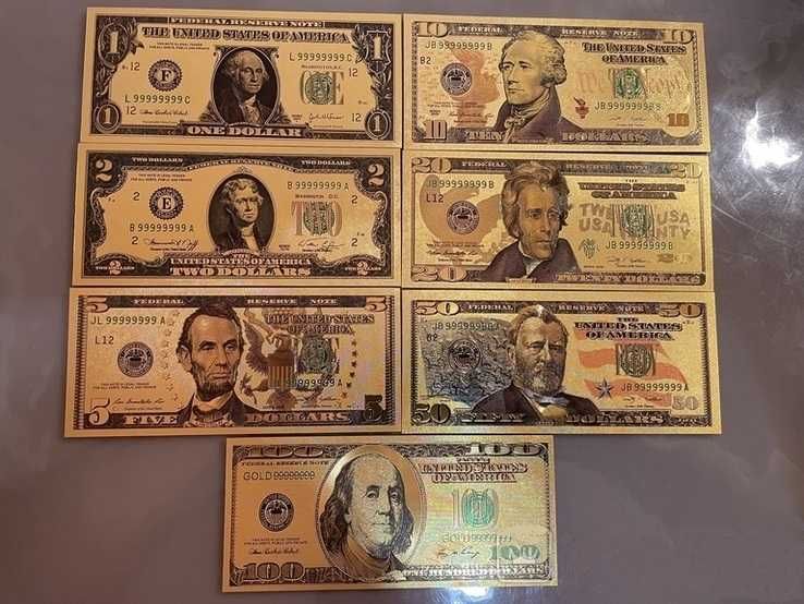 Сувенірні банкноти на подарунок, золоті долари (230 грн за всі)