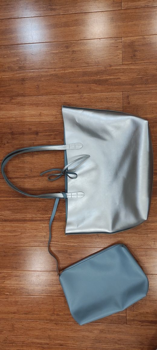 Torebka dwustronna 2w1 niebieska srebrna shopper bag