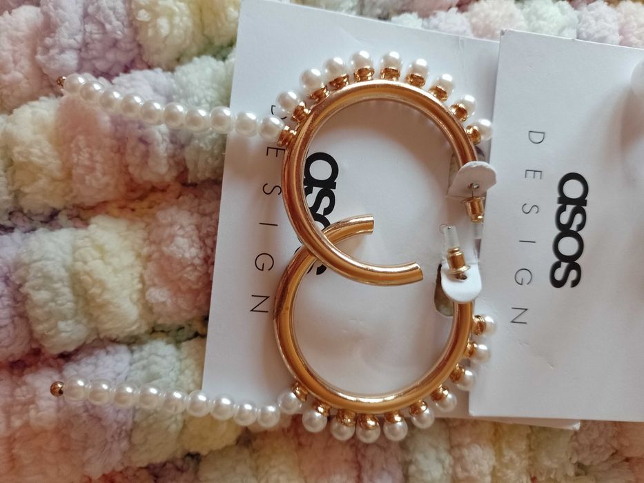 ASOS/ Bogato zdobione, długie kolczyki ślubne, perły koła, NOWE