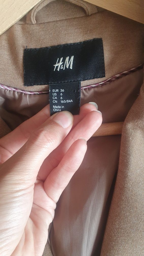H&M jasno brązowa/beżowa marynarka stan bdb rozm. S 36