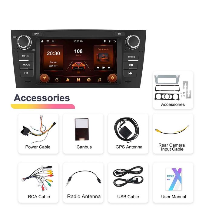 Rádio Android 7" BMW Série 3 (E90) Carplay Android Auto GPS 32G *novo*