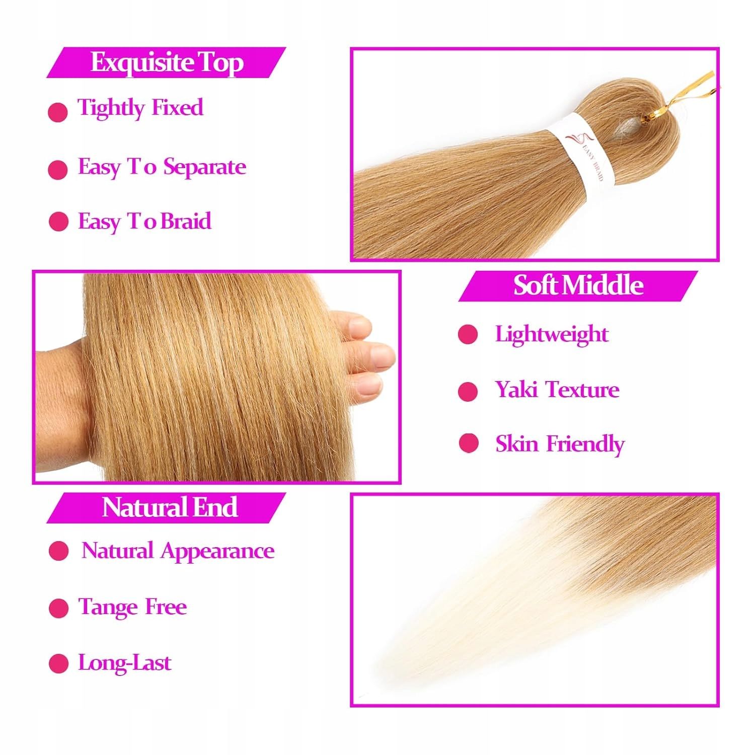 Przedłużane Włosy do Warkoczy 60cm Ombre Blond Syntetyczne Włosy