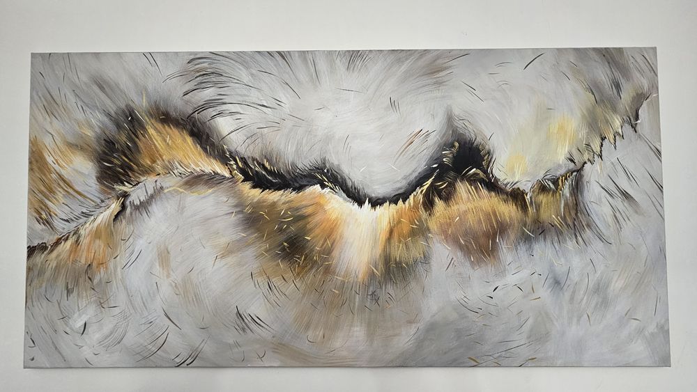 Картина 120х60, абстракция, закат, поталь, золото, холст, акрил