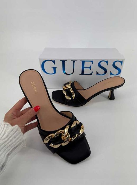 andały Klapki na obcasie GUESS Czarne Skórzane Premium Roz 41