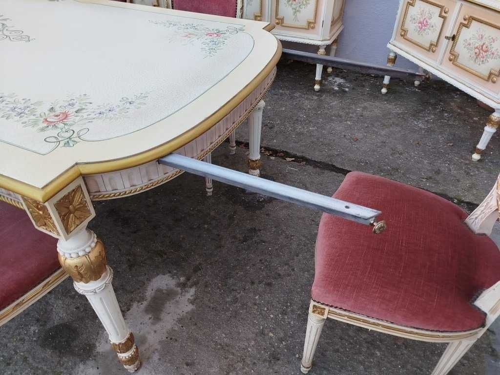 Włoska jadalnia witryna komoda stół rozkładany 8 krzeseł VINTAGE
