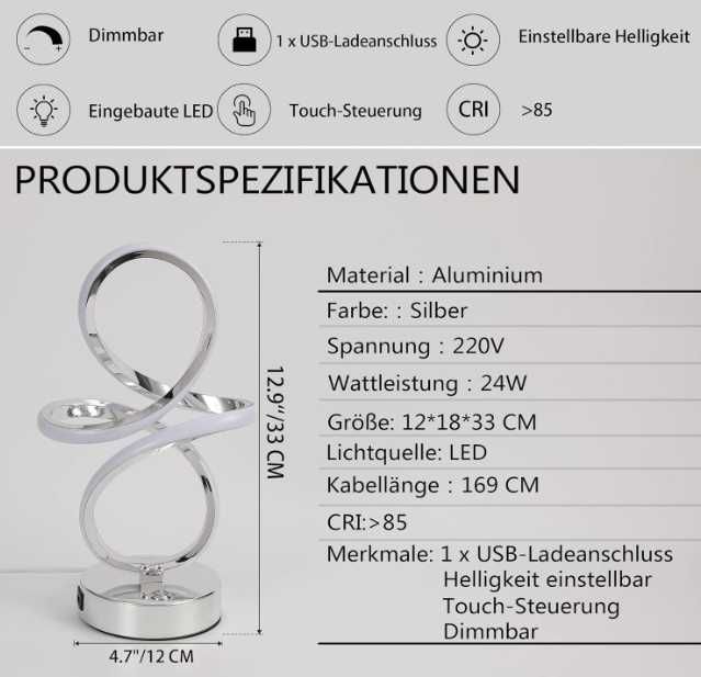 Lampka nocna LED srebrna  3 barwy światła