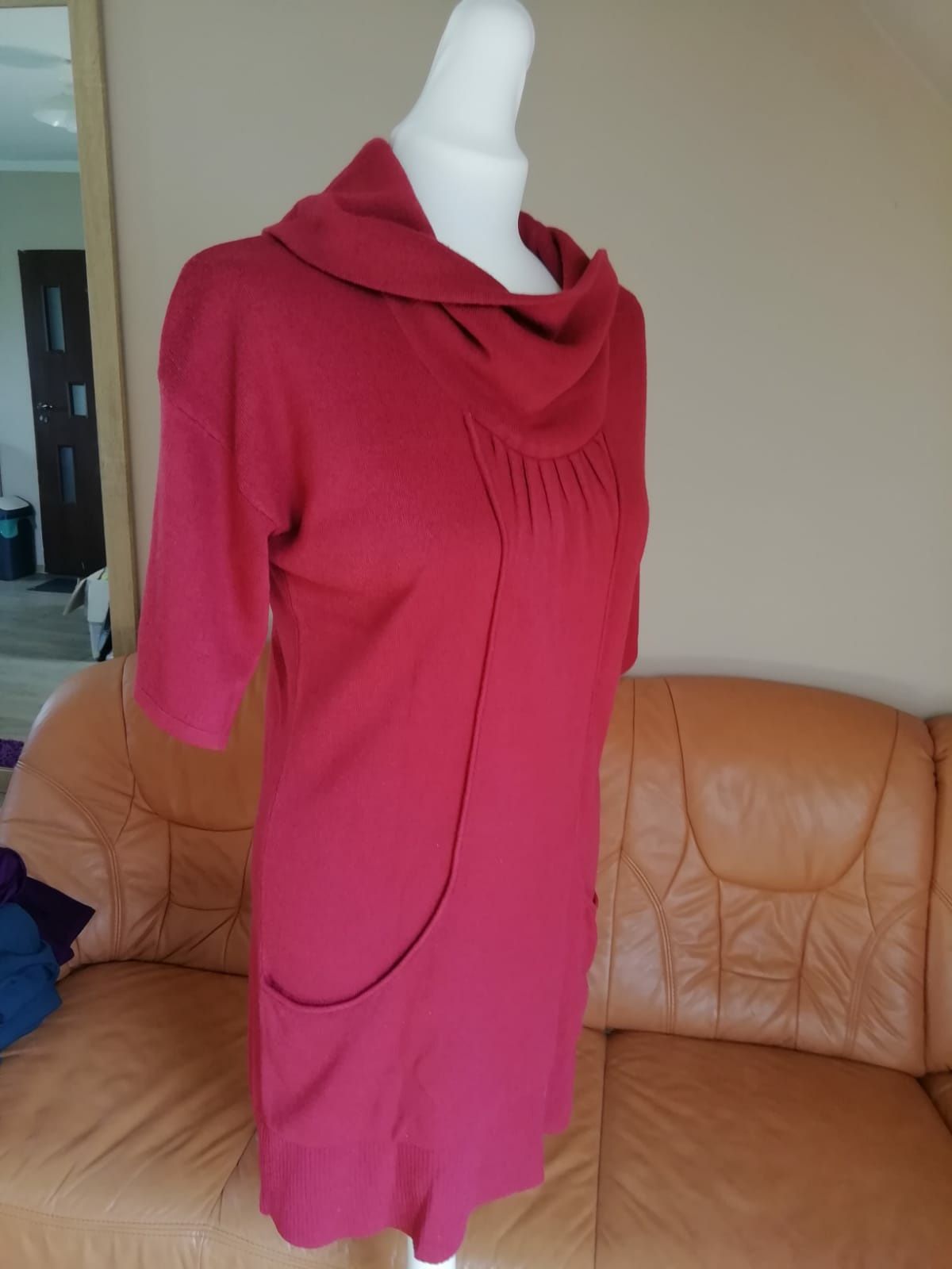 Tunika sukienka swetrowa New Look, 40/L, bordo/czerwone wino