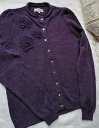 100% Wełna jagnięca Jigsaw piękny sweter kardigan fiolet M