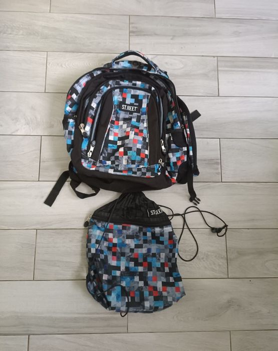 Plecak mega pojemny  St.Reet pixel worek Zestaw do szkoły pixele
