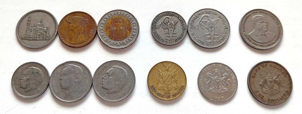 Монеты Африки №1 (Египет, Марокко, Намибия, Нигерия, Уганда), 12 шт