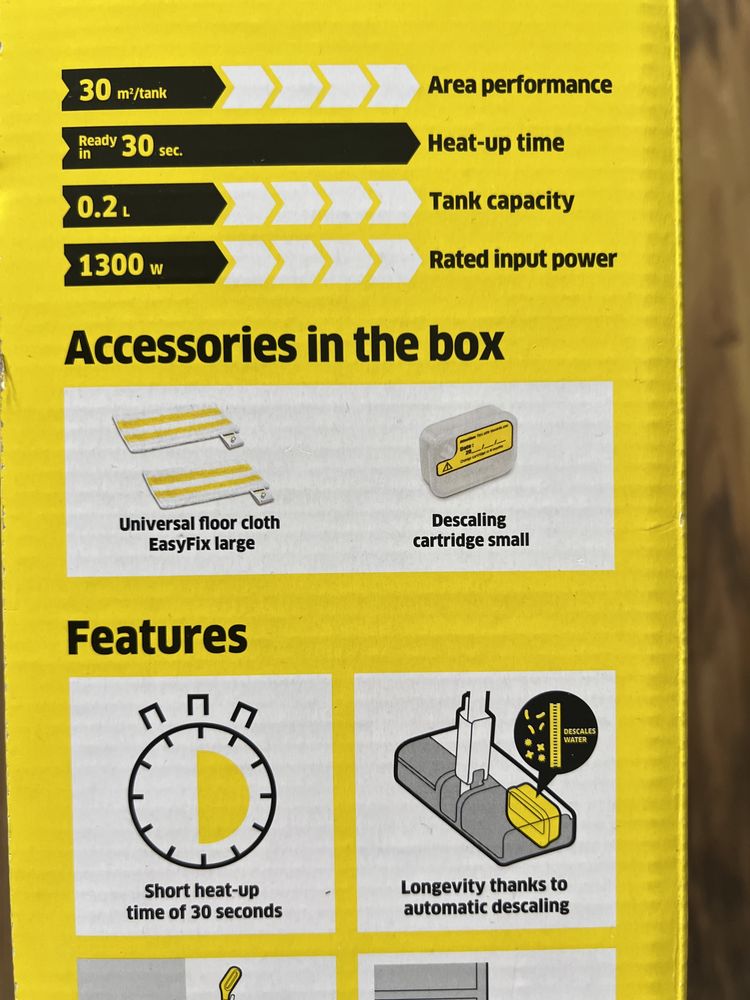 Mop Parowy Karcher + 2 pady z mikrofibry + filtr odkamieniający